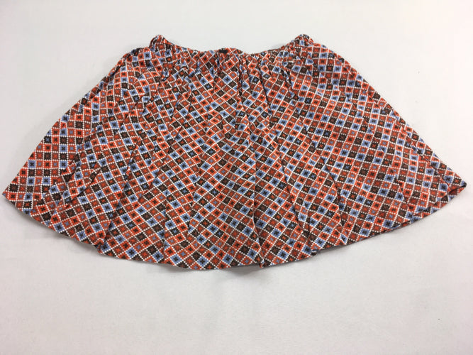 Jupe doublée, motifs géométrique bleu-brun-rouille, moins cher chez Petit Kiwi