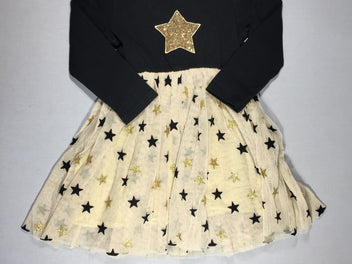 Robe ml jersey noir étoile sequins dorés - jupe tule souple
