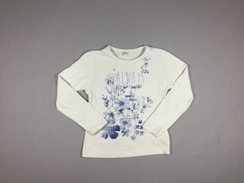 T-shirt m.l blanc flocage fleuri bleu