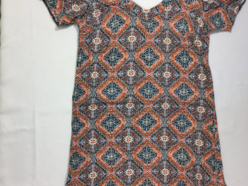 Robe m.c épaules dégagée motifs losanges orangés S