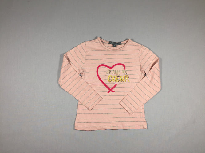 T-shirt m.l rose ligné gris "Je suis un coeur", moins cher chez Petit Kiwi