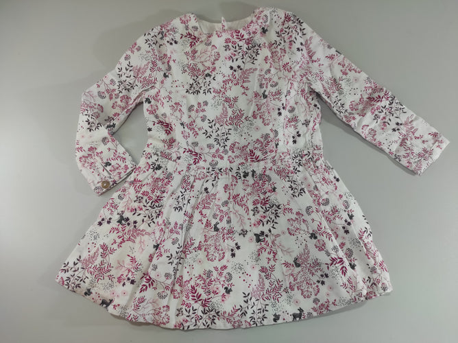 Robe m.l blanche  doublée jersey , motifs fleuris roses, gris, moins cher chez Petit Kiwi