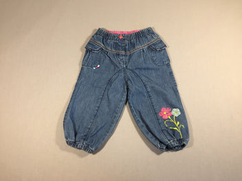 Pantalon jean large Fleurs Petits volants sur l'arrière