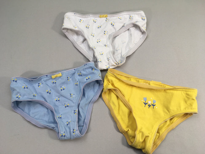 Lot de 3 culottes bleu/jaune/blanc fleurs, moins cher chez Petit Kiwi