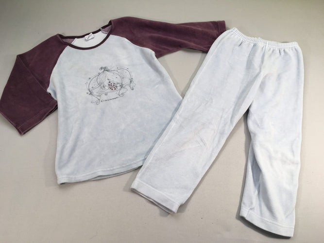Pyjama 2pcs velours bleu/mauve princesse, moins cher chez Petit Kiwi