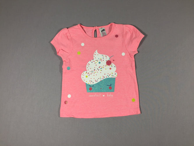 T-shirt m.c rose glace avec paillettes, moins cher chez Petit Kiwi