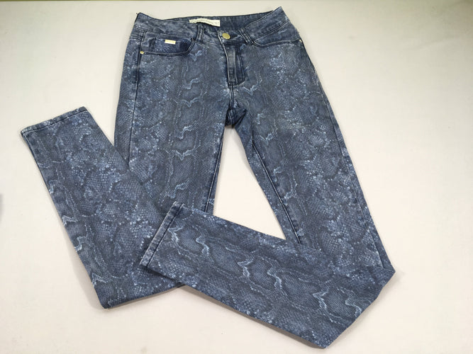 Pantalon skinny bleu motifs peau croco, moins cher chez Petit Kiwi