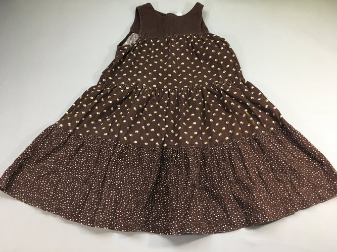 Robe s.m velours côtelé brun fleurs, moins cher chez Petit Kiwi