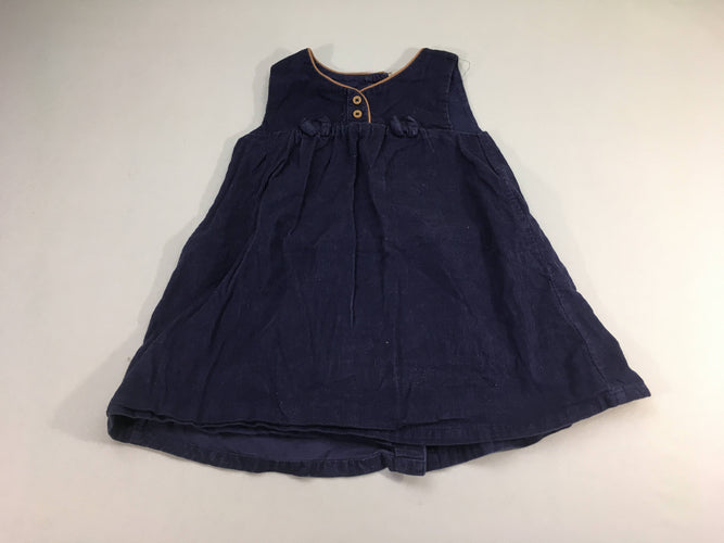 Robe s.m velours côtelé bleu foncé noeuds, moins cher chez Petit Kiwi