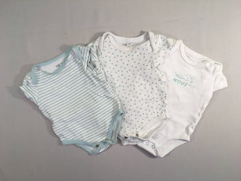 Lot de 3 bodies m.c blanc rayé bleu/pois