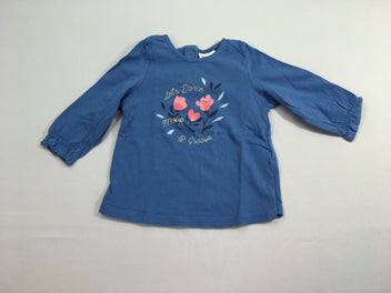 T-shirt m.l bleu fleurs texturée