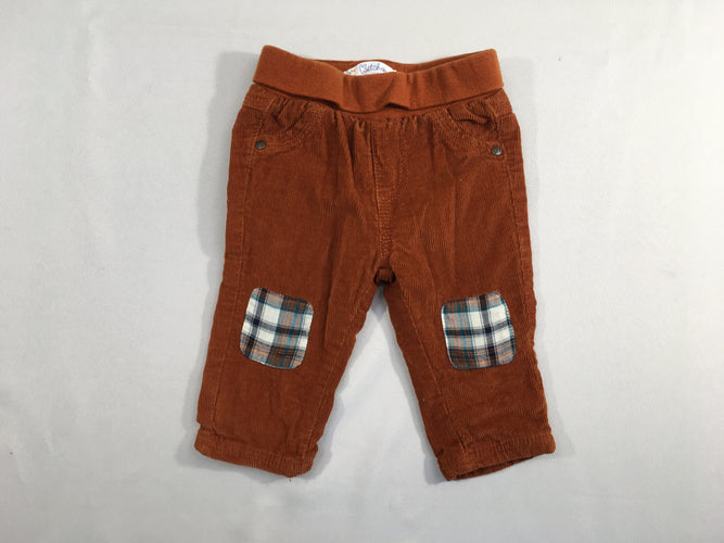 Pantalon velours côtelé ocre foncé poche carreaux, doublé jersey, moins cher chez Petit Kiwi