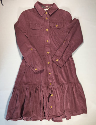 Robe chemise ml velours côtelé couleur prune, moins cher chez Petit Kiwi