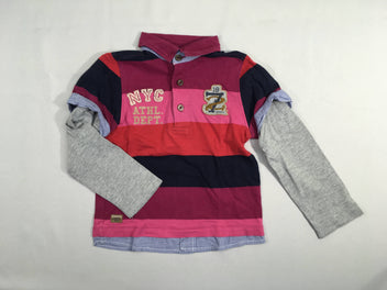Polo m.l jersey rayé multicolore effet superposé