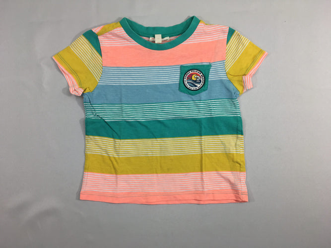 T-shirt m.c rayé multicolore poche, moins cher chez Petit Kiwi