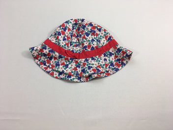 Chapeau blanc fleuri rouge bleu
