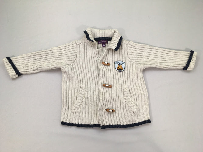 Gilet beige côtelé col châle écusson, moins cher chez Petit Kiwi