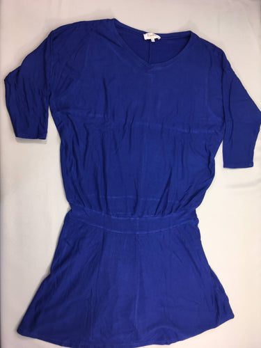 Robe de grossesse et d'allaitement Hayat molleton bleu, légèrement boulochée, moins cher chez Petit Kiwi