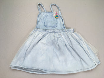 Robe salopette denim tulle pompon