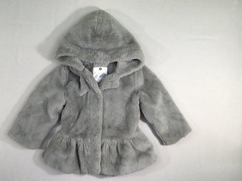 Manteau velours gris à capuche