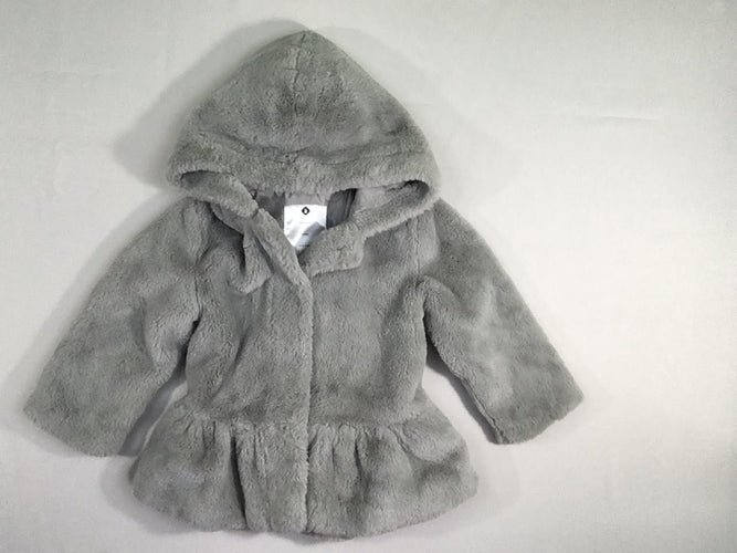 Manteau velours gris à capuche, moins cher chez Petit Kiwi