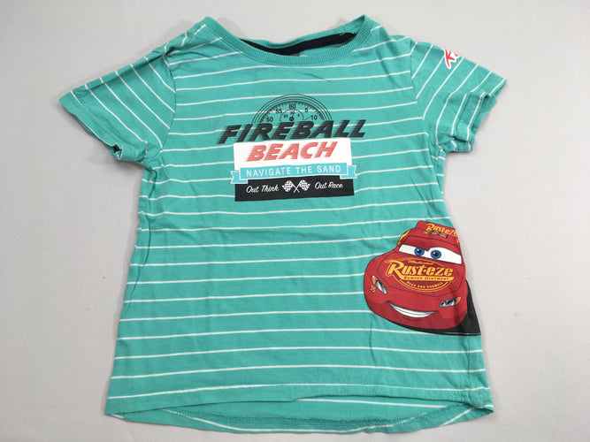 T-shirt m.c vert ligné blanc Cars "Fire Ball beach", moins cher chez Petit Kiwi