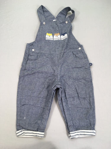 Salopette denim doublée jersey hiboux, moins cher chez Petit Kiwi
