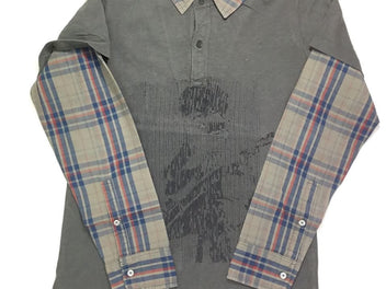 Polo m.l jersey gris foncé broderies col chemise