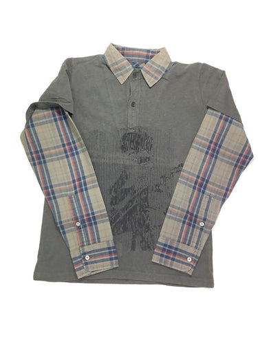 Polo m.l jersey gris foncé broderies col chemise, moins cher chez Petit Kiwi