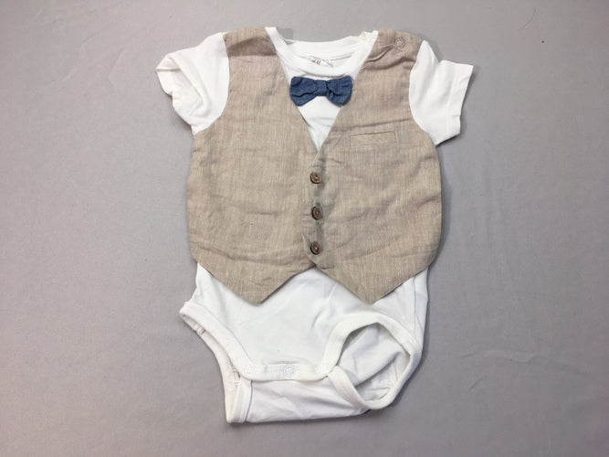 Body m.c effet gilet de costume beige et noeud papillon, moins cher chez Petit Kiwi