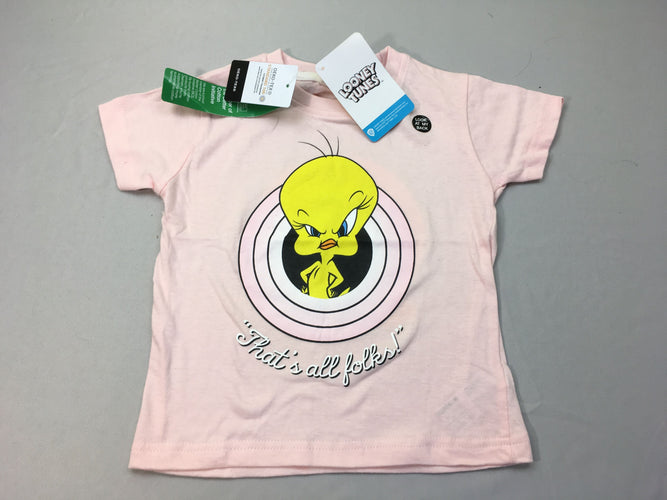 NEUF t-shirt m.c rose pâle Titi, moins cher chez Petit Kiwi
