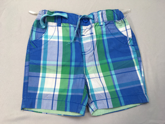 Bermuda carreaux blanc/vert/bleu, moins cher chez Petit Kiwi