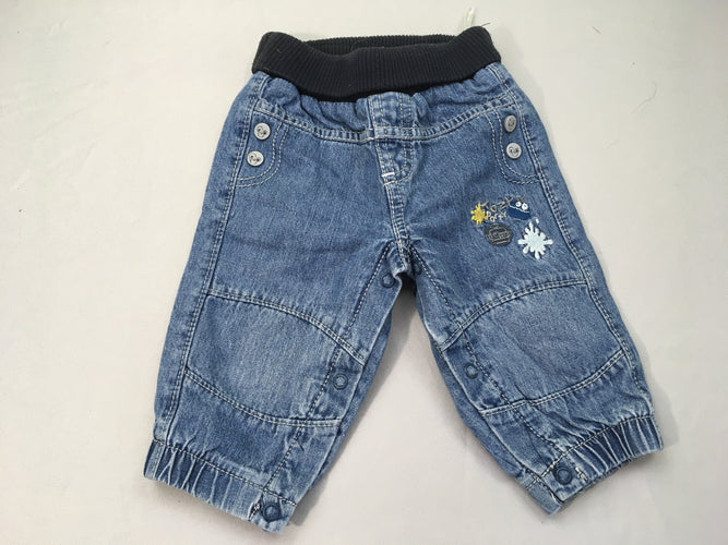 Jeans boutons broderies doublé jersey pressions, moins cher chez Petit Kiwi