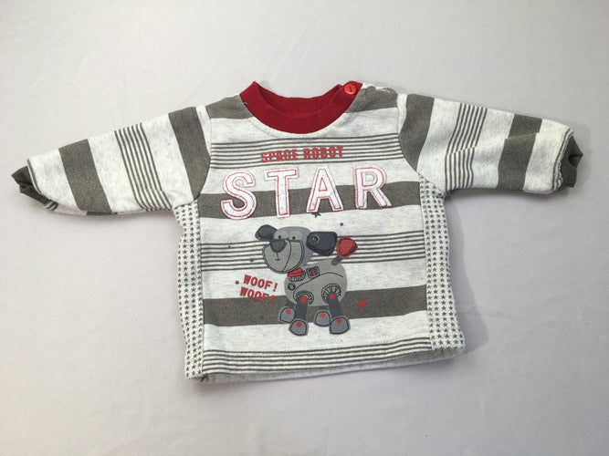 Sweat gris rayé Star chien, légèrement bouloché, moins cher chez Petit Kiwi