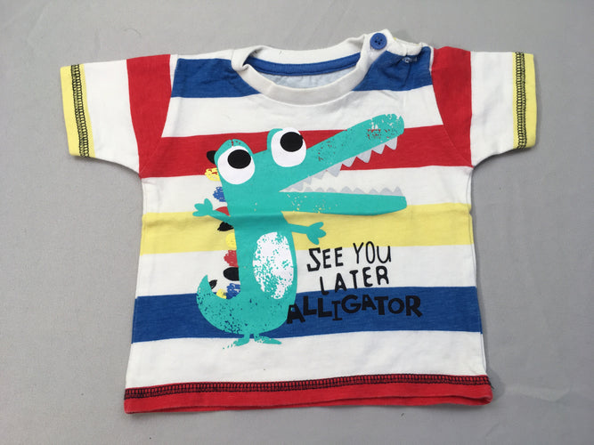 T-shirt m.c blanc rayé multicolore crocodile, moins cher chez Petit Kiwi