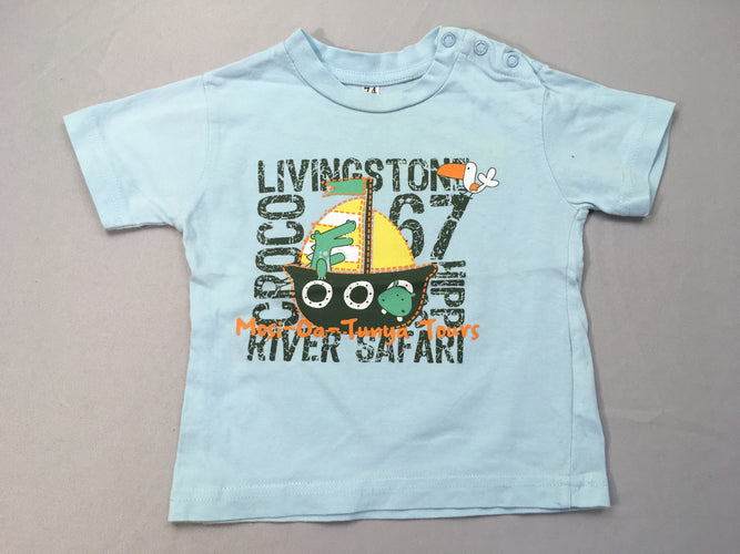 T-shirt m.c bleu clair bateau crocodile, moins cher chez Petit Kiwi