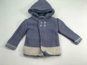 Gilet/veste bleu/gris à capuche doublé veloudoux, 10% laine merino