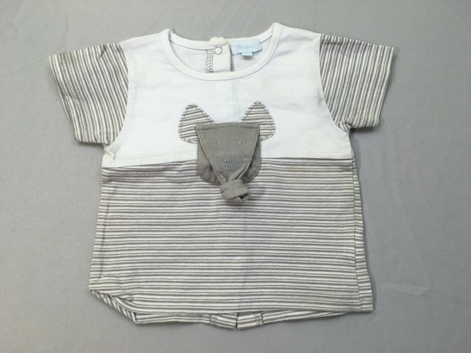 T-shirt m.c blanc rayé gris éléphant, moins cher chez Petit Kiwi