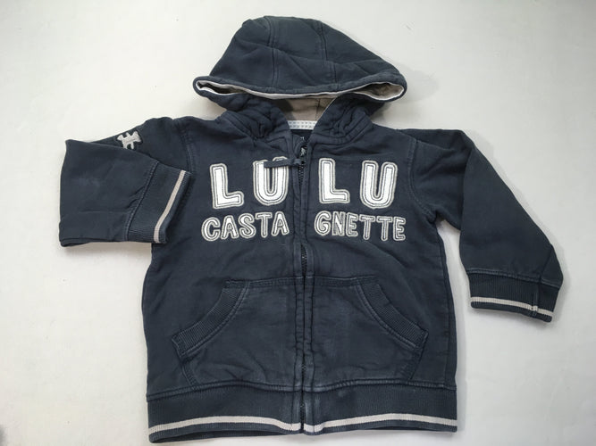 Sweat zippé à capuche bleu foncé Lulu, moins cher chez Petit Kiwi