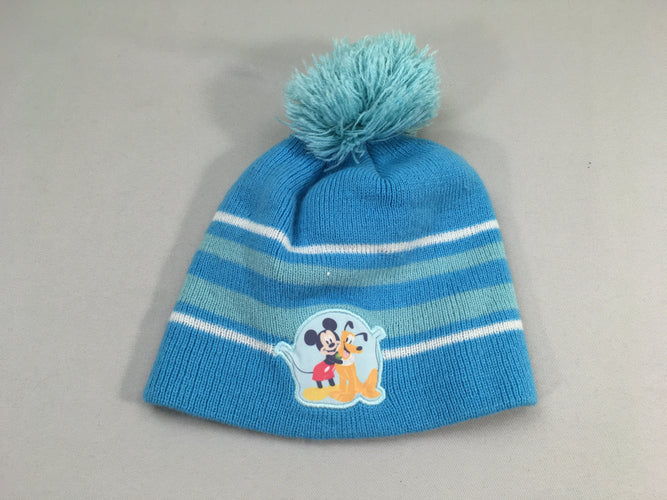 Bonnet bleu Mickey pompom, moins cher chez Petit Kiwi