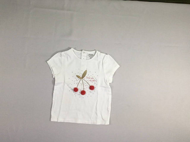 T-shirt m.c blanc cerises pompons, moins cher chez Petit Kiwi