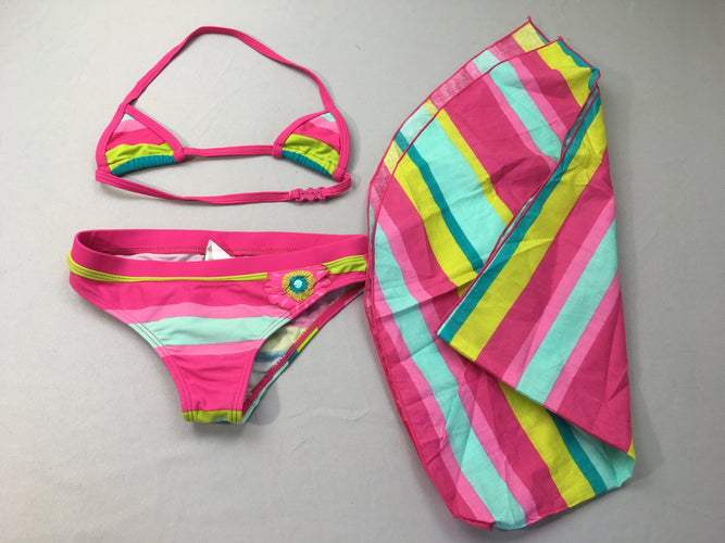 Bikini rose rayé + paréo en coton (5ans), moins cher chez Petit Kiwi