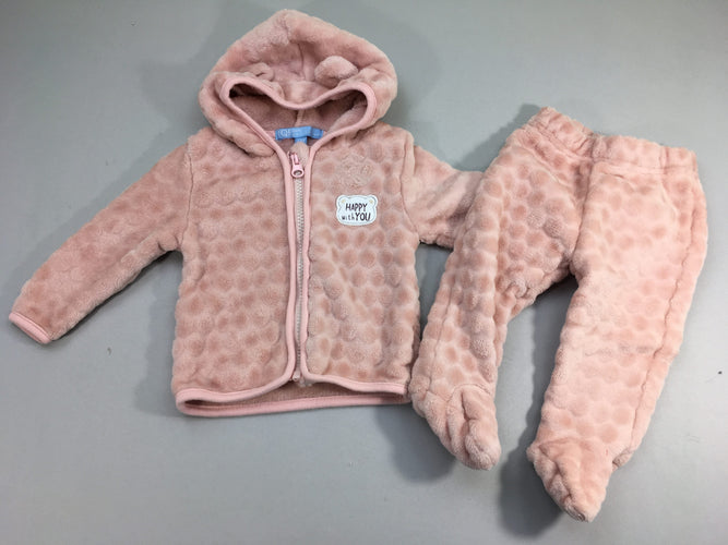 Gilet zippé velours rose + Pantalon, moins cher chez Petit Kiwi