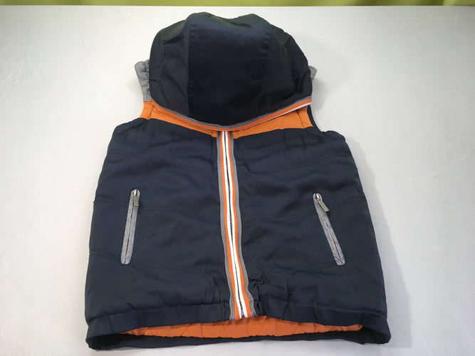 Bodywarmer bleu marine rayé gris/orange à capuche, moins cher chez Petit Kiwi