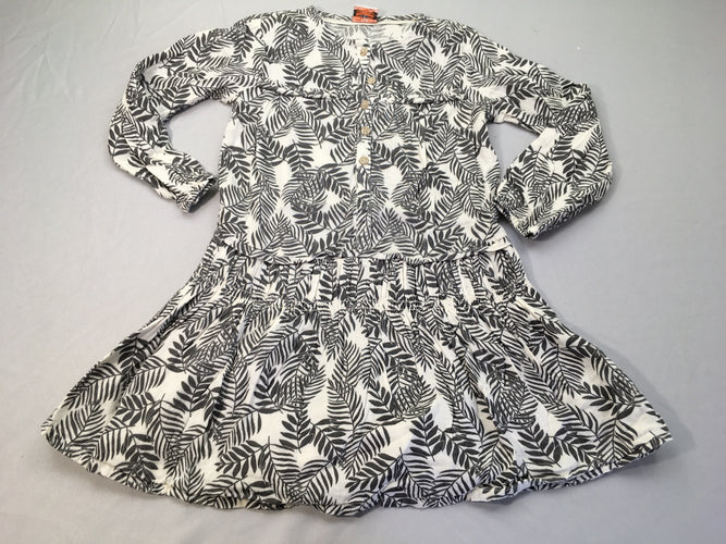 Robe m.l coton blanc feuilles grises, moins cher chez Petit Kiwi