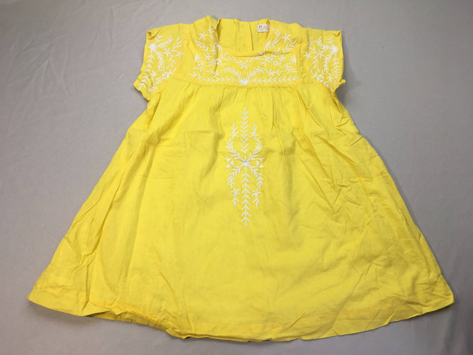 Robe m.c jaune fleuilles brodées, moins cher chez Petit Kiwi