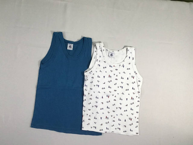 Lot de 2 chemisettes s.m blanc bateaux/bleu, moins cher chez Petit Kiwi