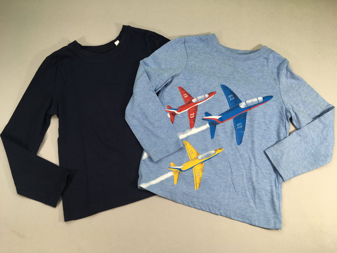 2 T-shirt m.l bleu avions, moins cher chez Petit Kiwi