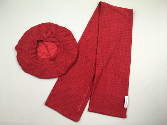 Bonnet + écharpe rouge pois, moins cher chez Petit Kiwi