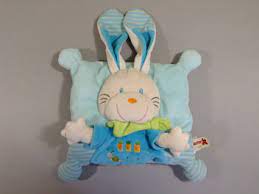 Doudou coussin lapin bleu